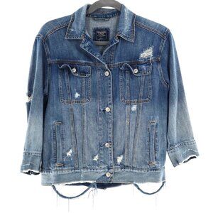 Abercrombie & Fitch Trucker Jacket Womens L Blue Grunge Streetwear Concert Alt